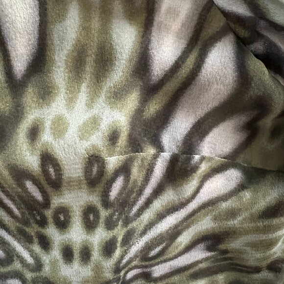 Tibi Olive Pattern 100% Silk Feminine Blouse - Picture 5 of 6